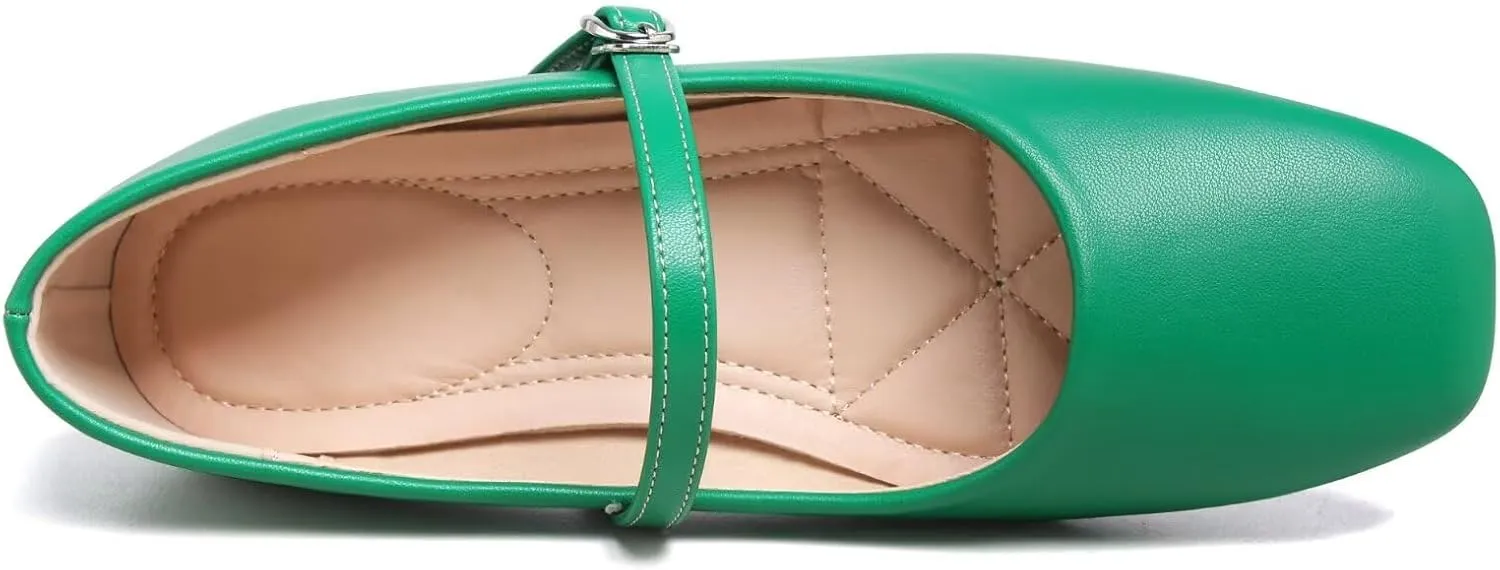 SAILING LU Women's Square Toe Classic Mary Jane Flats Soft PU Leather Walking Shoes Comfortable Slip-ons Solid Color Dress Shoes