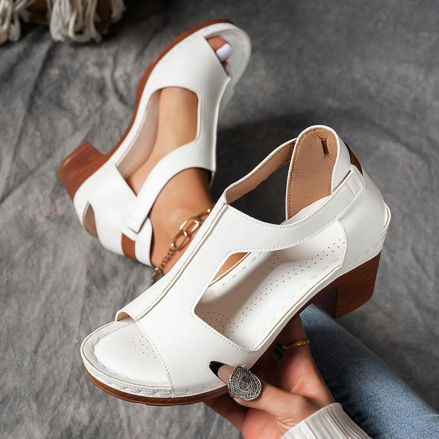 Sandals for Women Summer Wedge Sandals 2025 Comfy Orthotic Comfortable Beach Walking Ankle Strap Open Toe Platform Sandal Chunky Heeled Shoes 2025