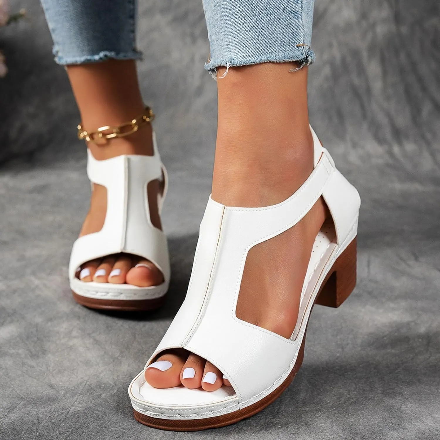 Sandals for Women Summer Wedge Sandals 2025 Comfy Orthotic Comfortable Beach Walking Ankle Strap Open Toe Platform Sandal Chunky Heeled Shoes 2025