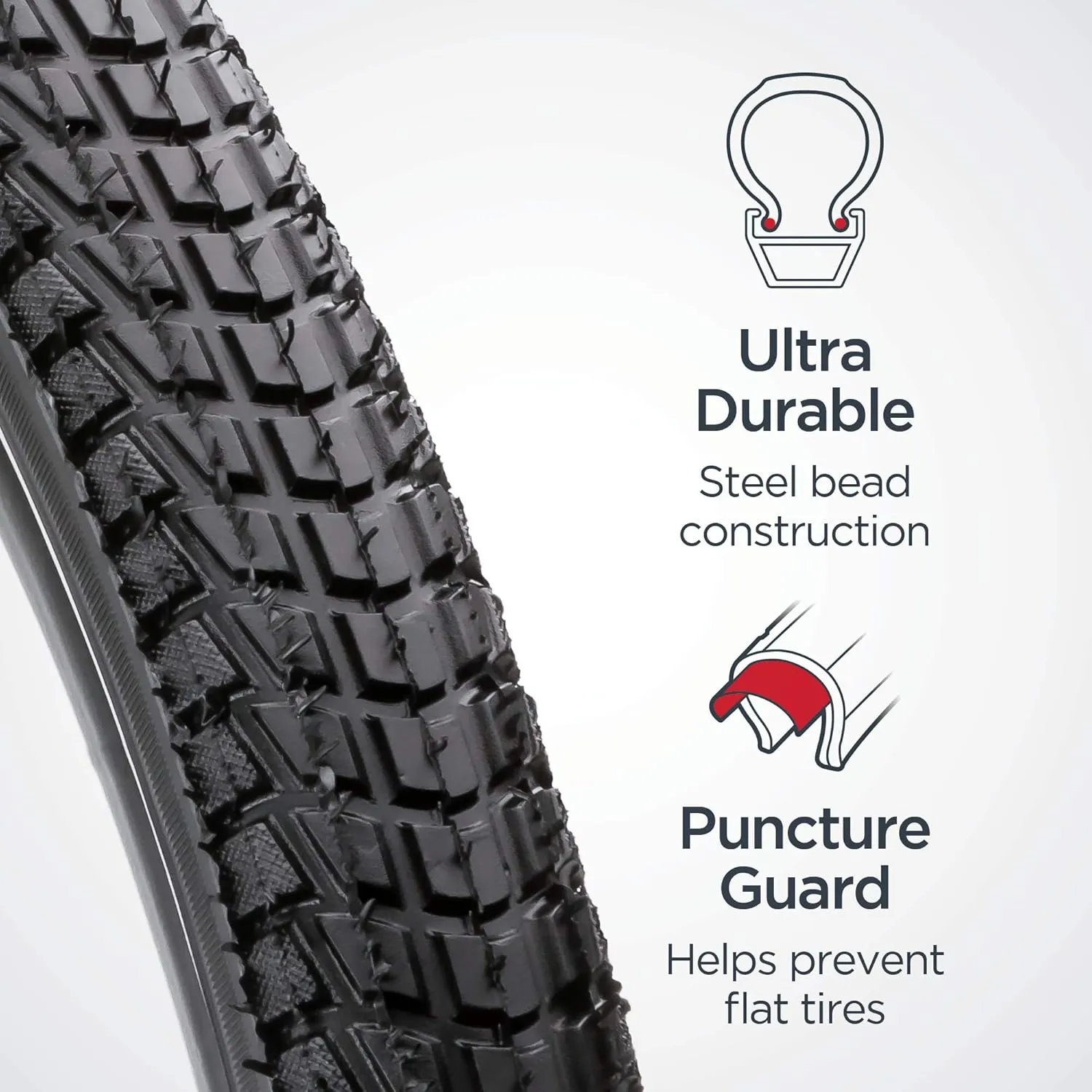 Schwinn Replacement Bike Tire, Mountain, Hybrid, Cruiser Bike Tires, Smooth Tread, Puncture Guard, Fits Internal Rim Widths 19mm-29mm, PSI Range 40 to 65, Bicycle Replacement Parts