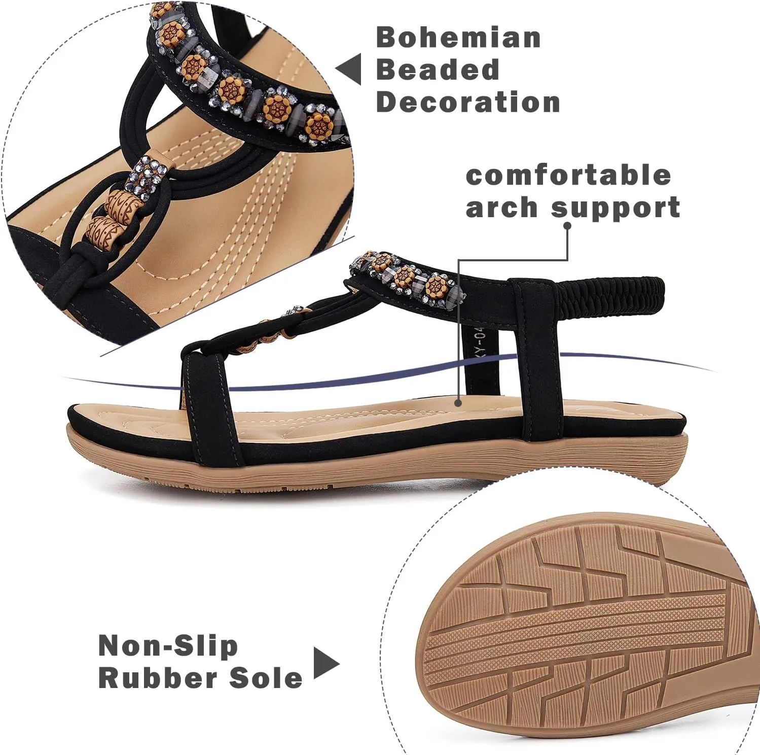 SHIBEVER Womens Sandals Summer Bohemian Flat Sandals Shoes with Elastic Strap Dressy Sandal