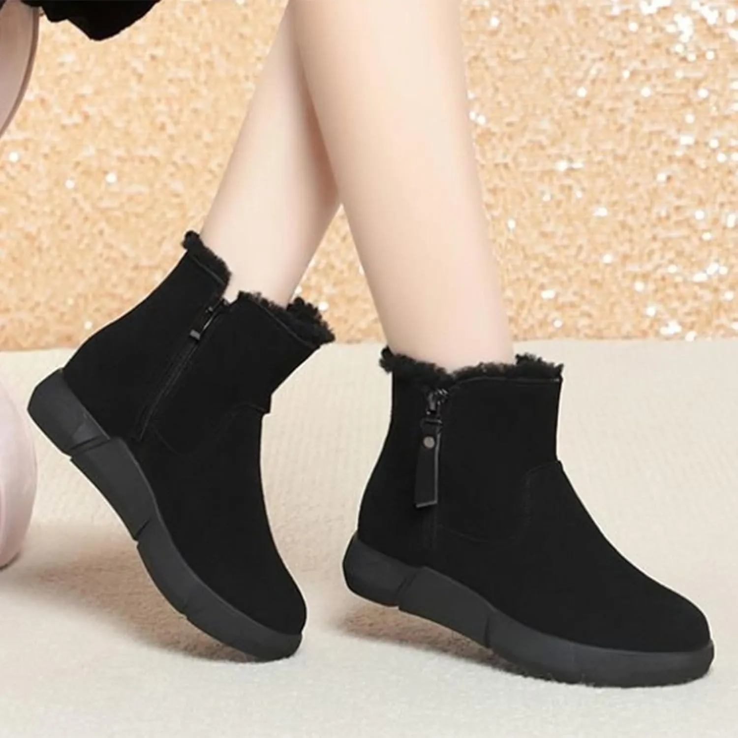Short Boots For Women Waterproof Suede Boots For Women Genuine Wool Lined Furry Boots Winter Boots