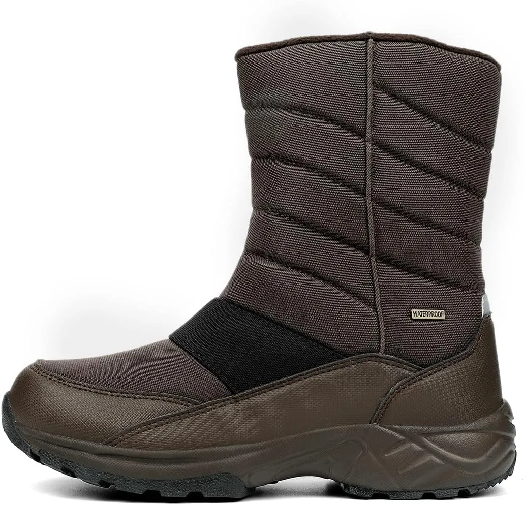 SILENTCARE Mens Winter Mid-Calf Snow Boot Fur Warm Waterproof Slip On Outdoor Athletic