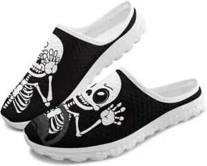 Skull Print Mule Shoes for Women Slip on Fashion Loafers Arch Support Walking Shoes Classic Low Top Sneaker