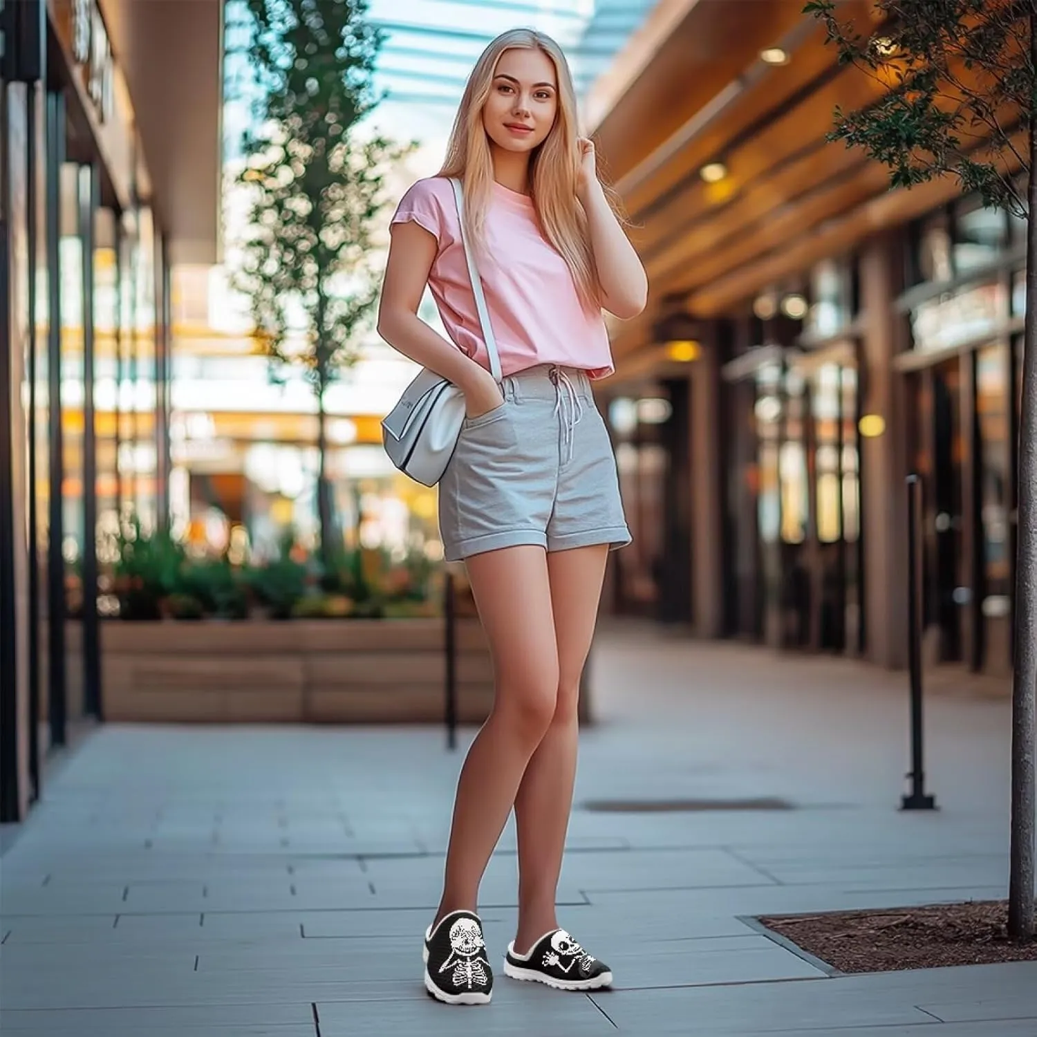 Skull Print Mule Shoes for Women Slip on Fashion Loafers Arch Support Walking Shoes Classic Low Top Sneaker