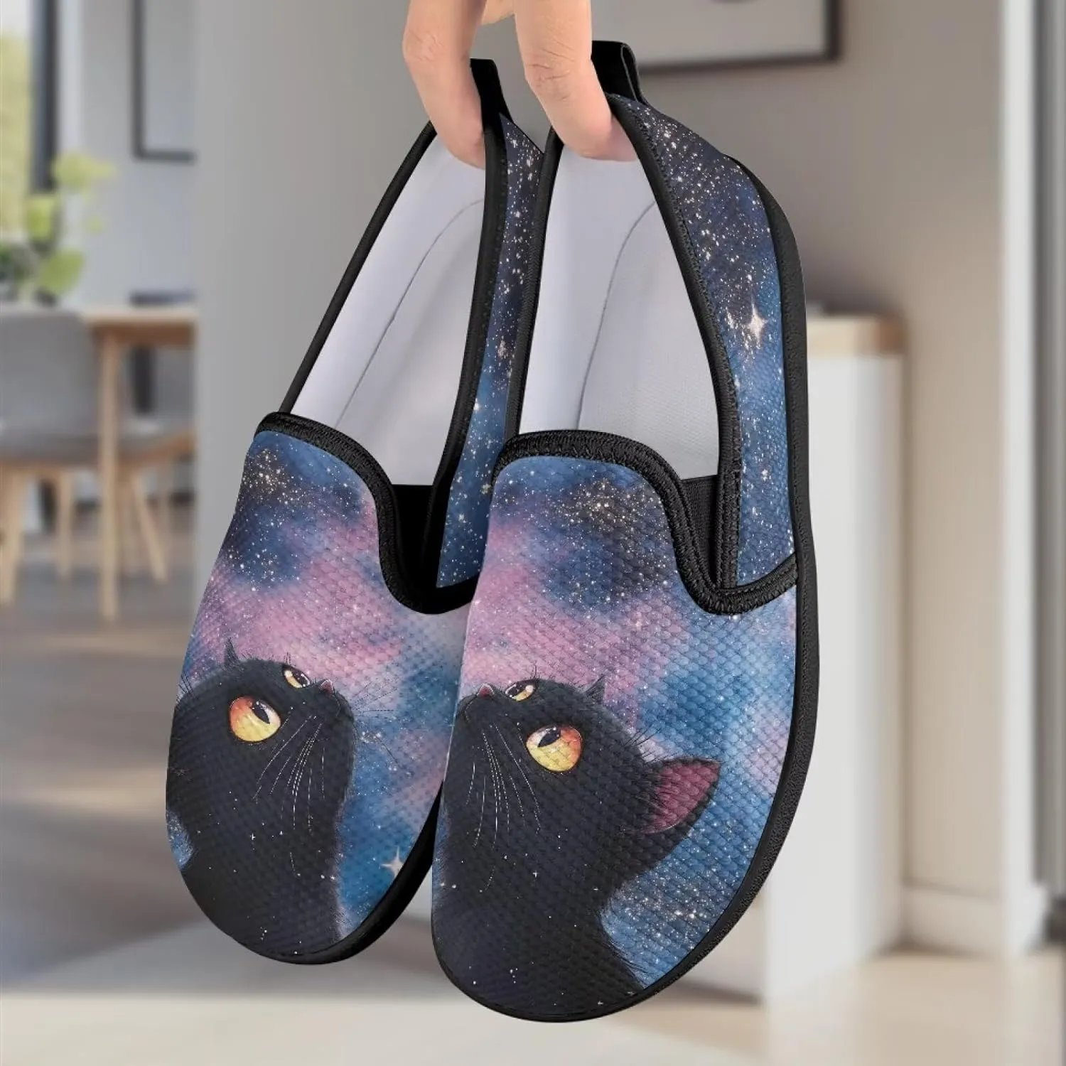 Slip On Casual Flats for Women Breathable Loafers Wide Toe Walking Shoes Laides Fashion Round Toe Art Painted Travel Shoes SizeUS 6-11