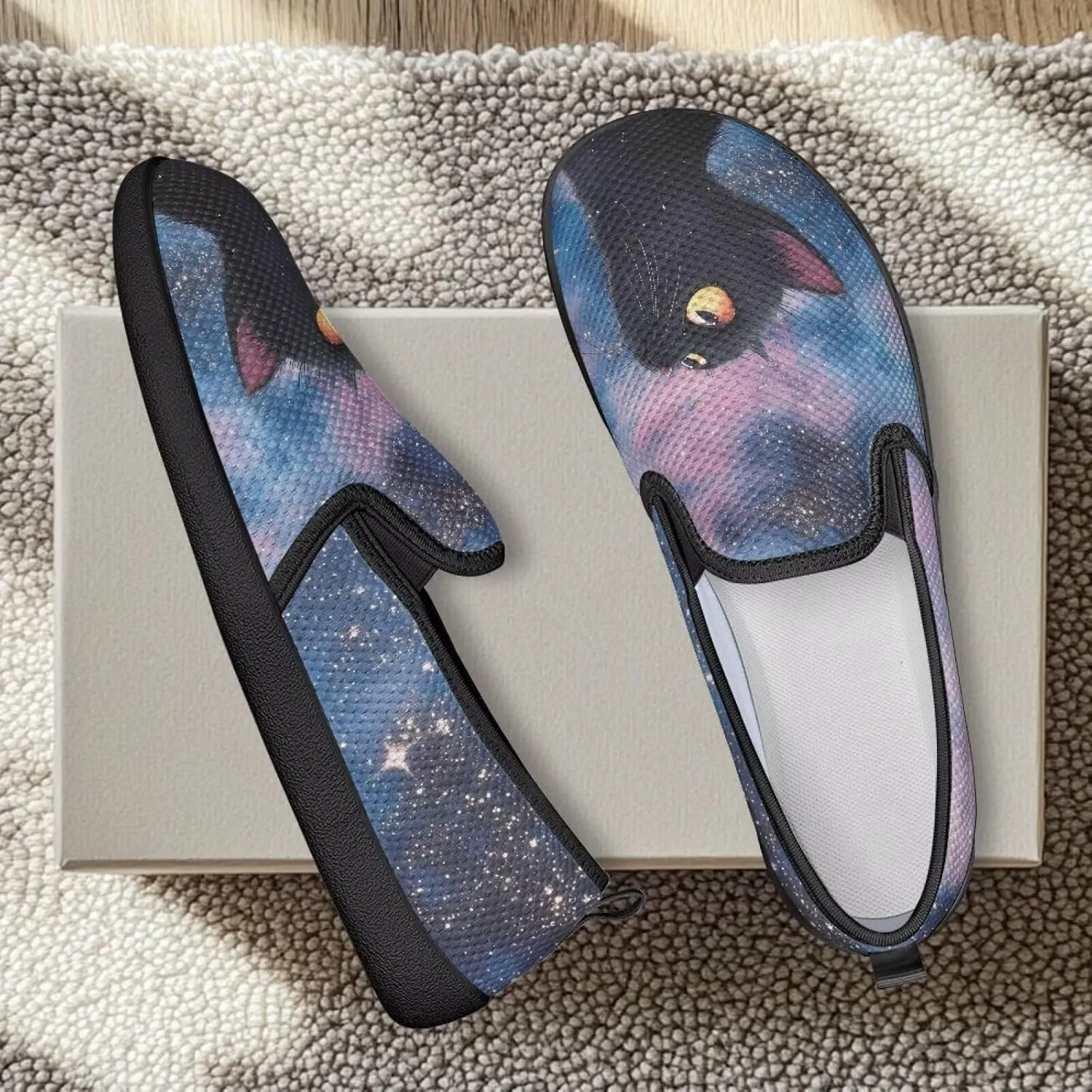 Slip On Casual Flats for Women Breathable Loafers Wide Toe Walking Shoes Laides Fashion Round Toe Art Painted Travel Shoes SizeUS 6-11