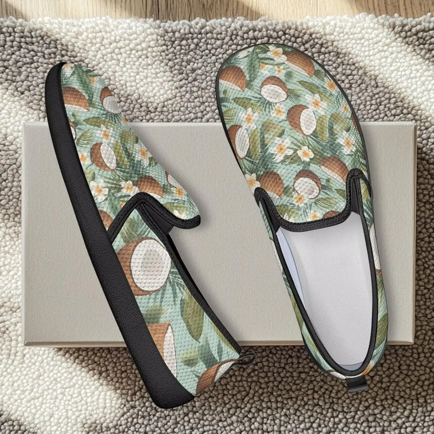 Slip On Casual Flats for Women Breathable Loafers Wide Toe Walking Shoes Laides Fashion Round Toe Art Painted Travel Shoes SizeUS 6-11
