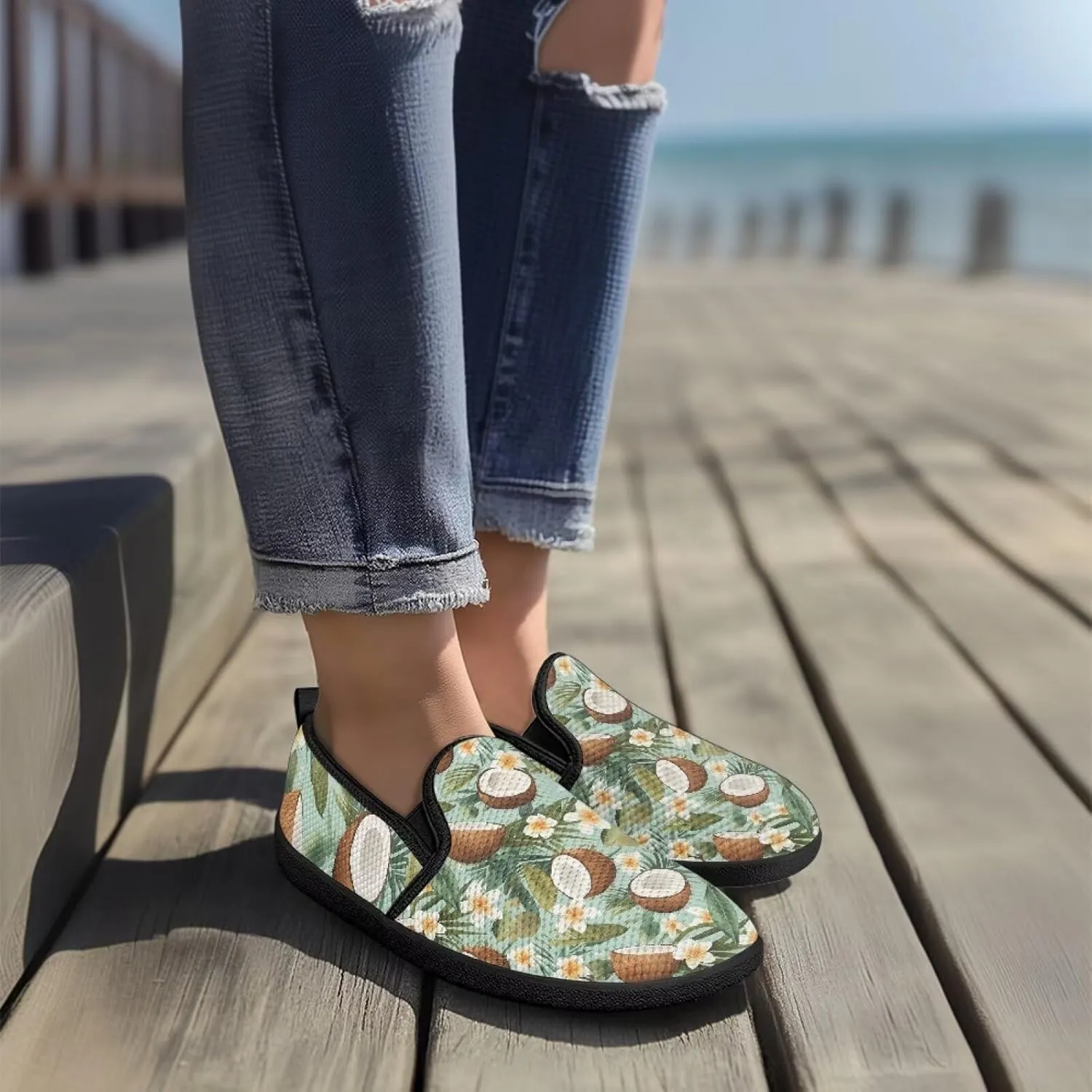Slip On Casual Flats for Women Breathable Loafers Wide Toe Walking Shoes Laides Fashion Round Toe Art Painted Travel Shoes SizeUS 6-11