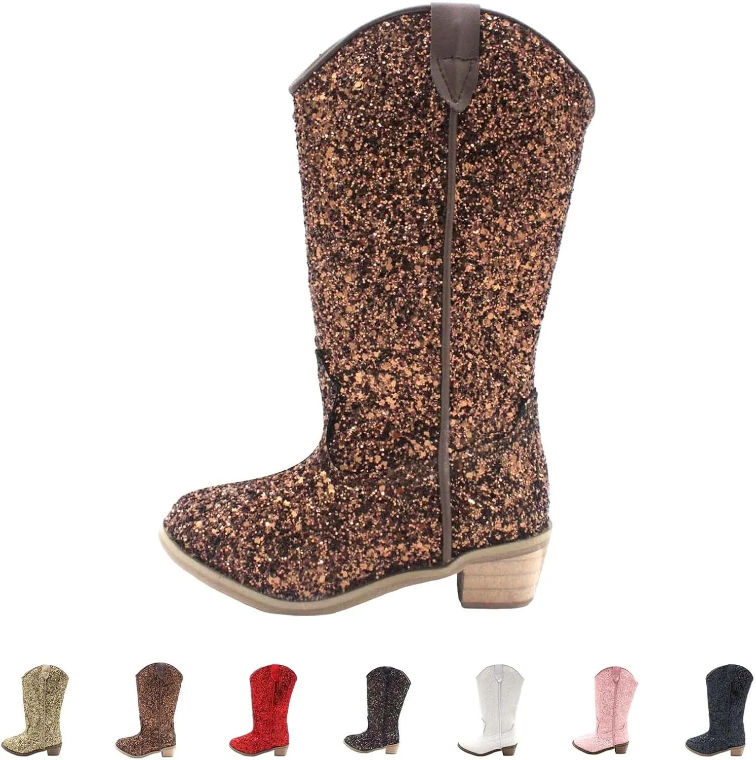 Sparkly Boots for Girls Cowboy Boots Square Toe Kids Boots Embroidered Western Boots Cow Girl Boots for Toddler
