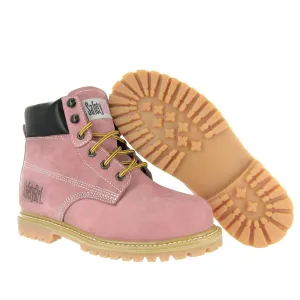 Steel Toe Boots for Women - Light Pink-5M | Waterproof Work Boots for Women Steel Toe Boots | Slip Resistant Work Shoes for Women | Lightweight Nubuck Leather for Comfort and Style