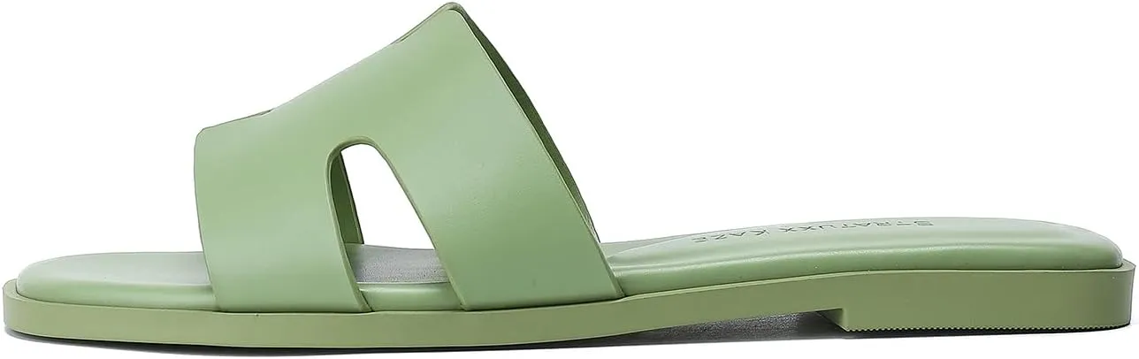Stratuxx Kaze Open Toe Flat Dress Sandals Womens Slide Comfortable Summer Black, White, Tan Sandals for Women