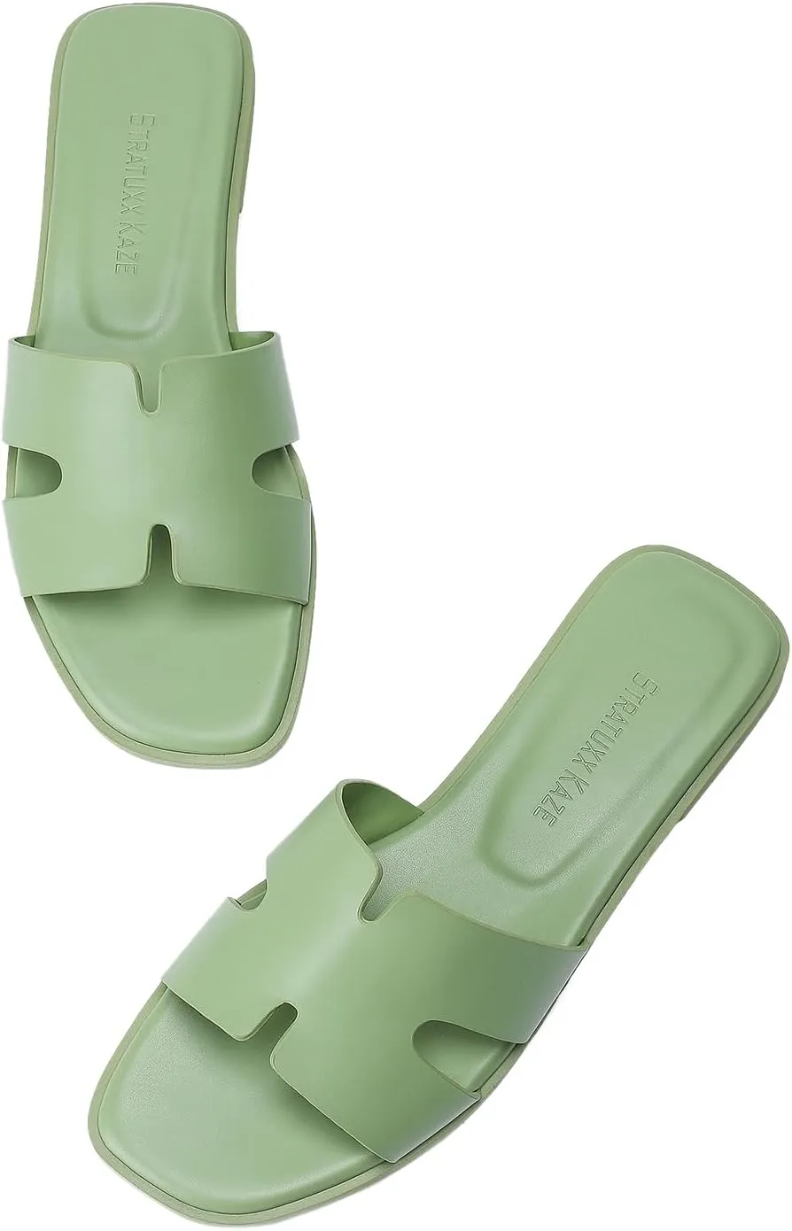 Stratuxx Kaze Open Toe Flat Dress Sandals Womens Slide Comfortable Summer Black, White, Tan Sandals for Women