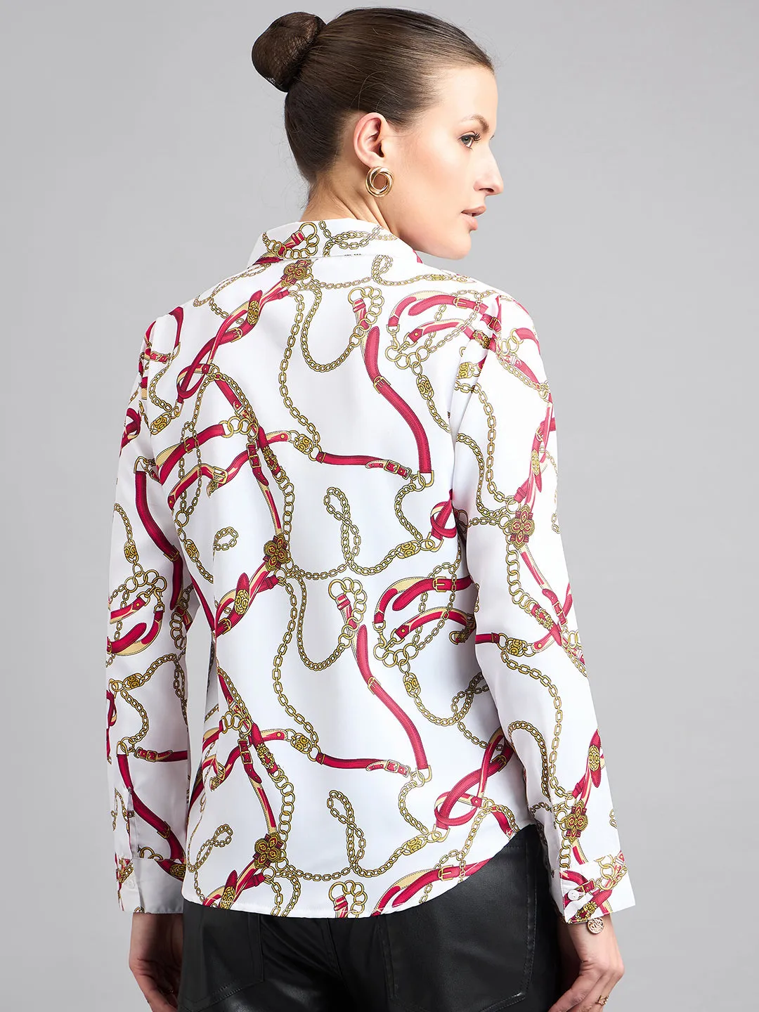 Style Quotient Women Off White and Multi Printed Polycrepe Regular Shirt