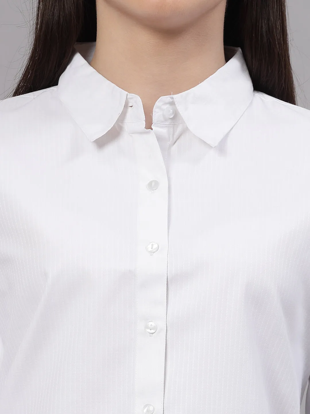Style Quotient Women Self Design White polycotton Formal Shirt