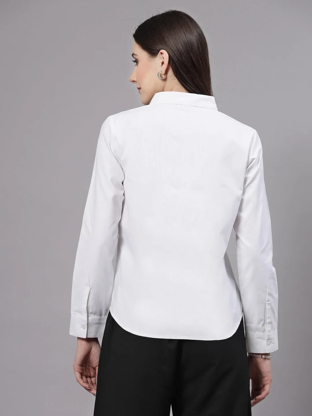 Style Quotient Women Self Design White polycotton Formal Shirt