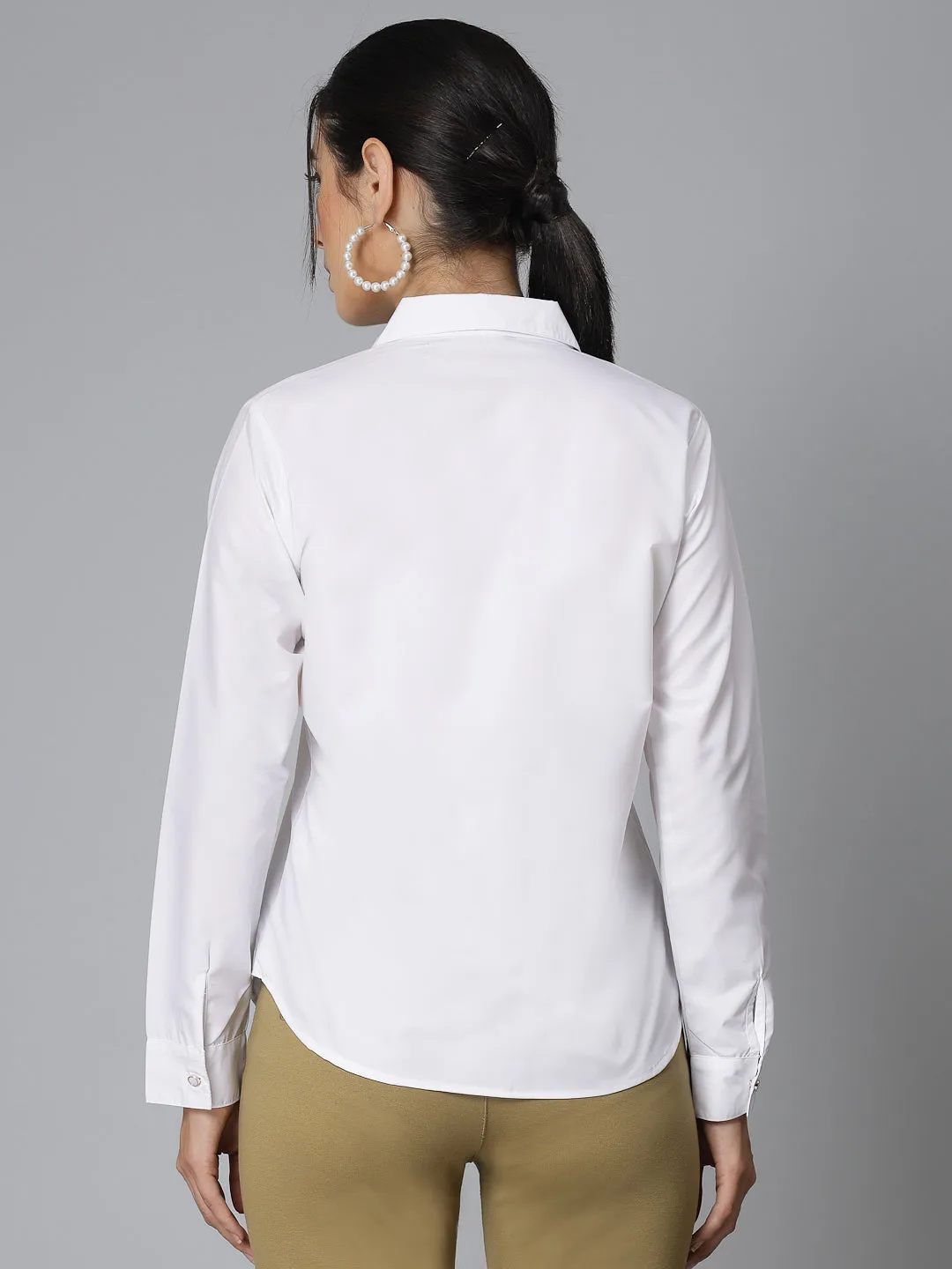 Style Quotient Women Solid White polycotton Formal Shirt
