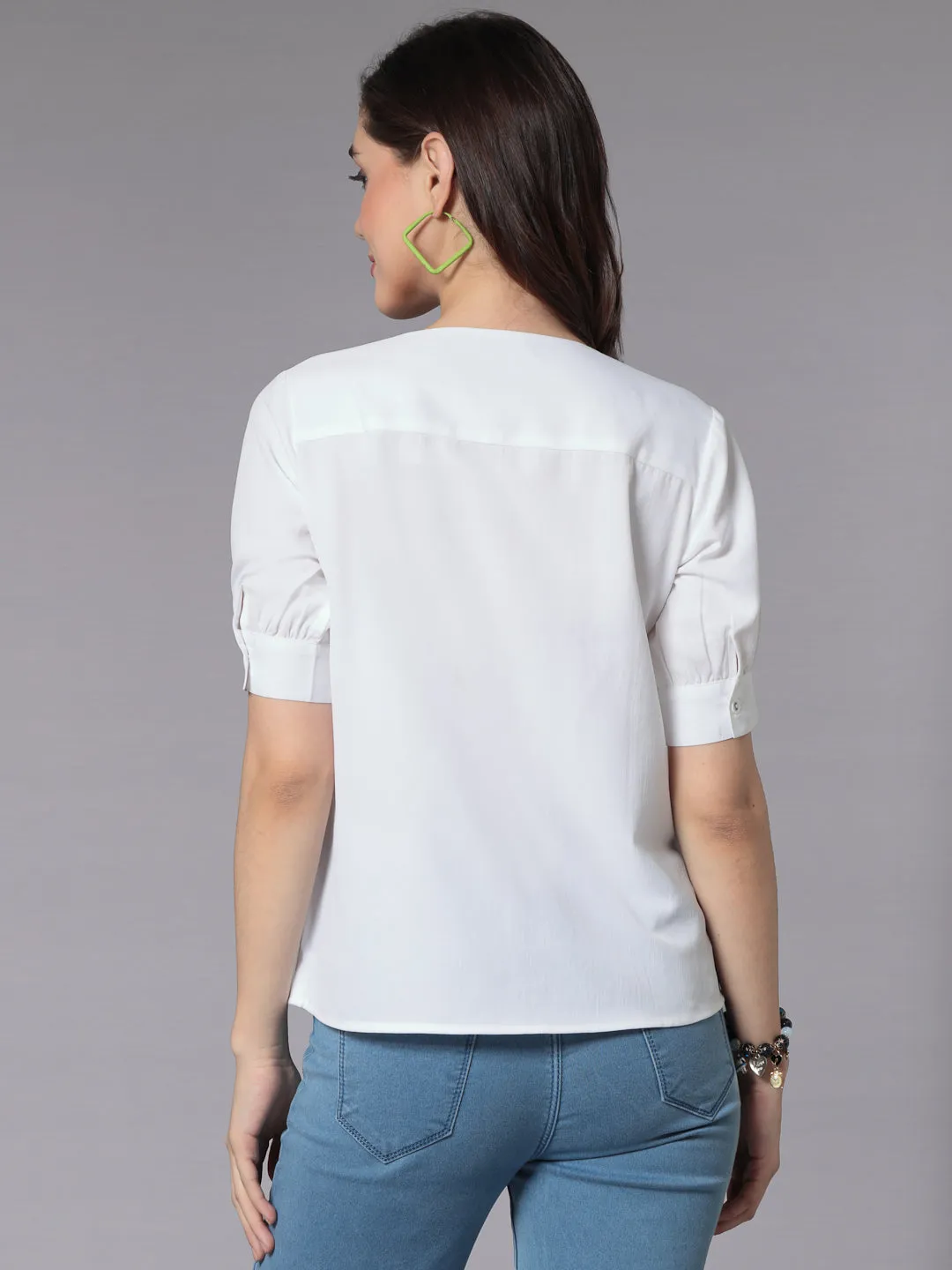 Style Quotient Women Solid White Polyester Smart Casual Shirt