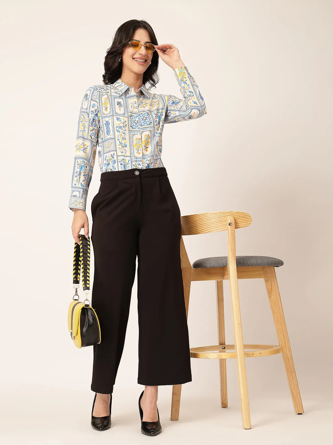 Style Quotient Women White Multi Polycrepe Printed Casual Shirt
