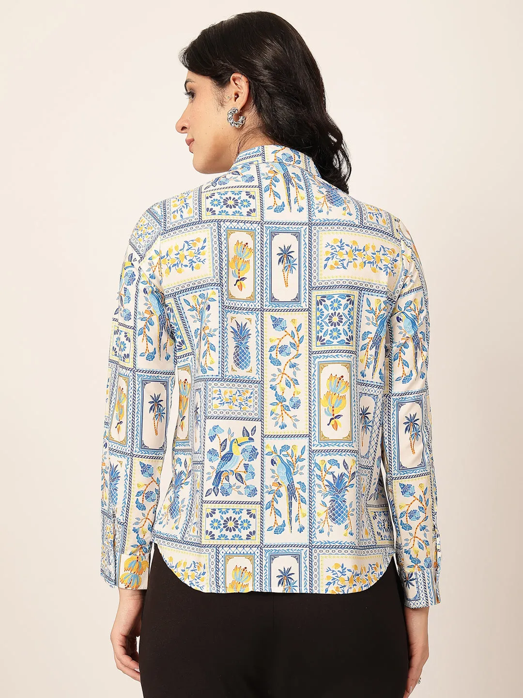 Style Quotient Women White Multi Polycrepe Printed Casual Shirt