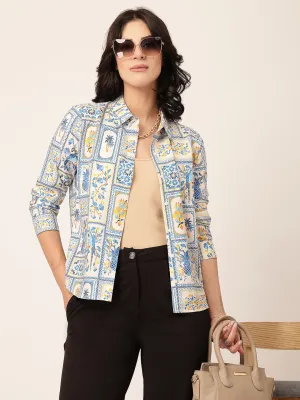 Style Quotient Women White Multi Polycrepe Printed Casual Shirt
