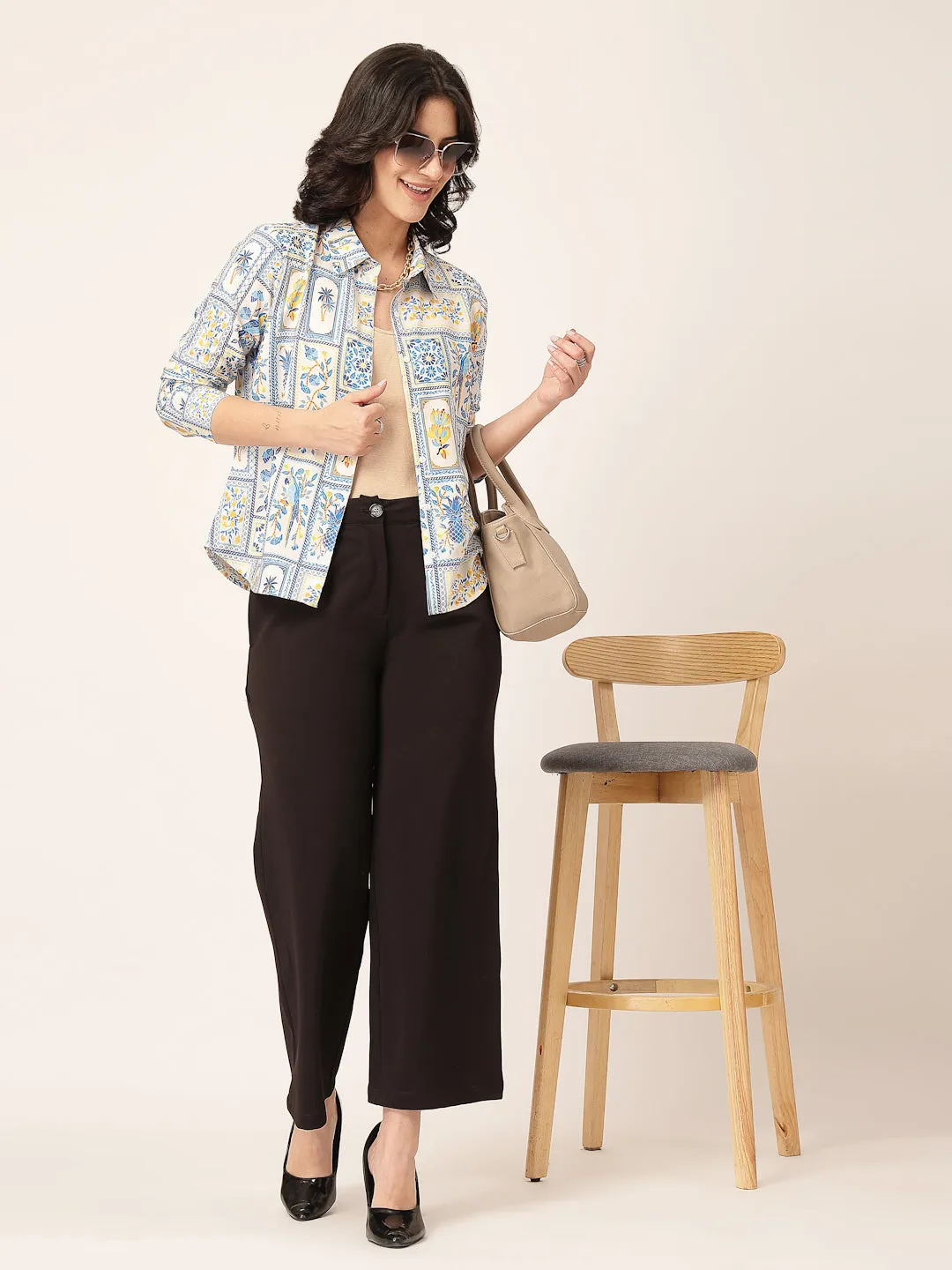 Style Quotient Women White Multi Polycrepe Printed Casual Shirt