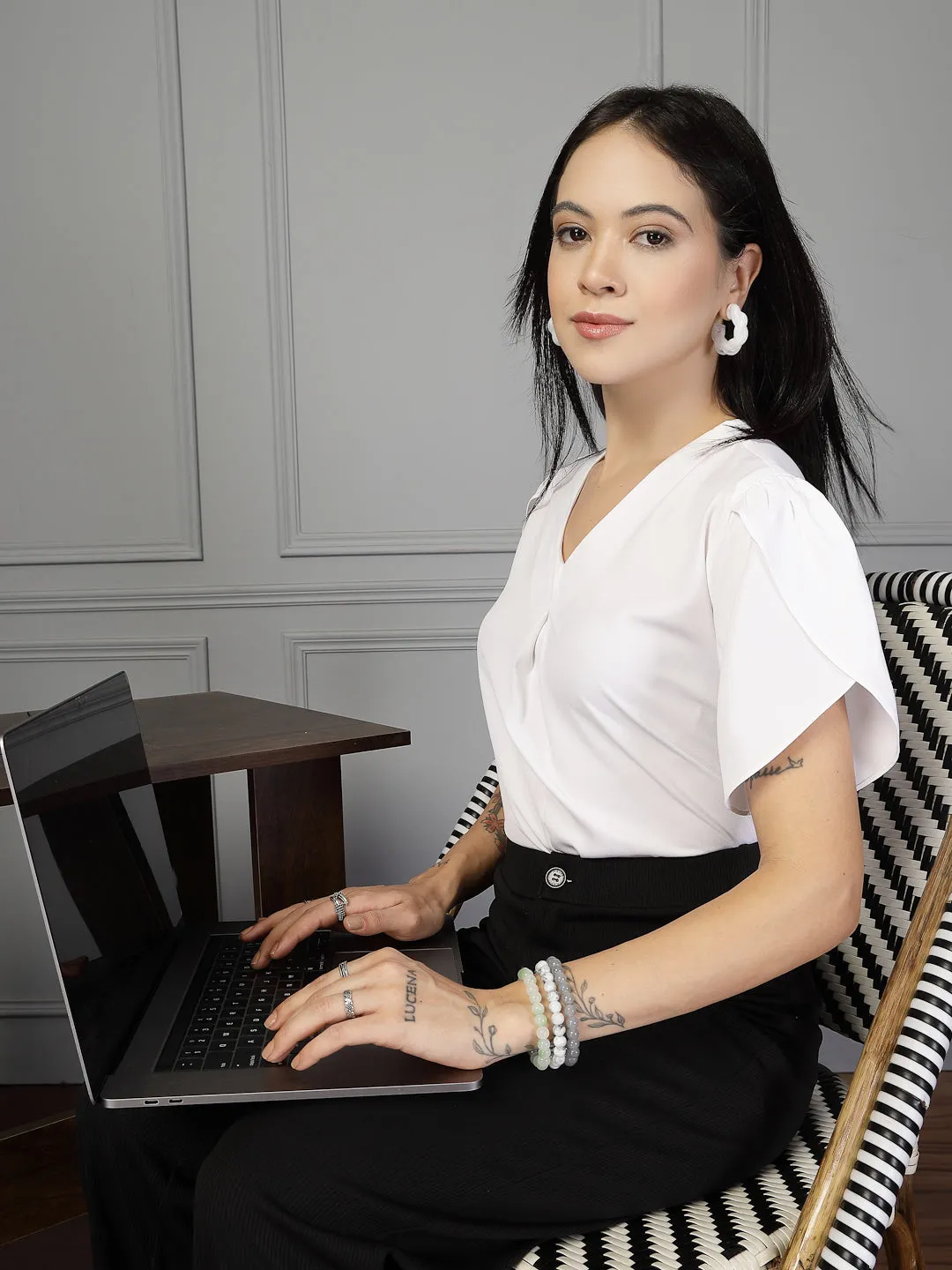 Style Quotient Women white polymoss top