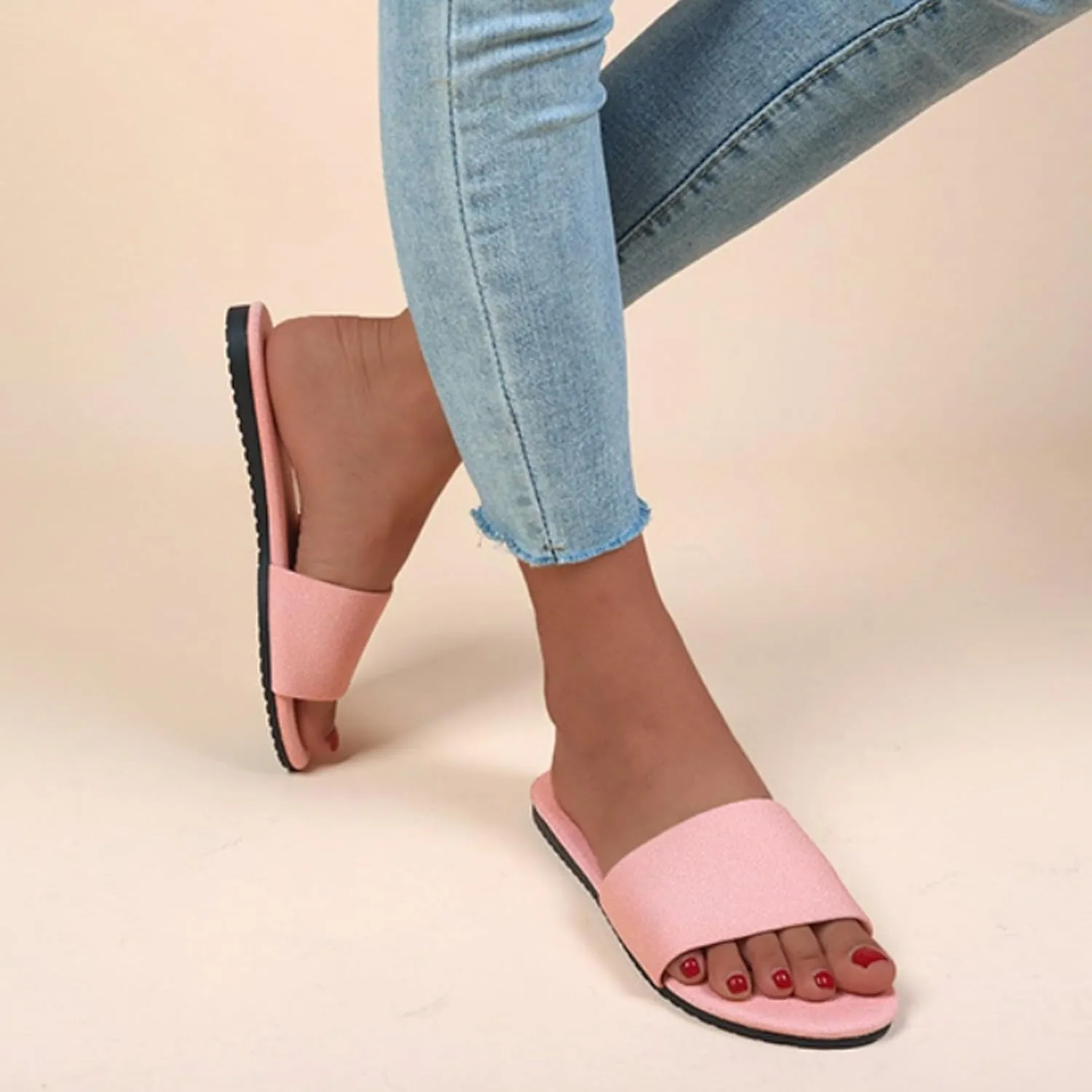 SuanlaTDS Flat Sandals for Women 2025 One Band Open Toe Dressy Flats Summer Slides Casual Party Cute Beach Slippers Breathable Slip-on Low Heel Boho Sexy Comfortable Outdoor Walking Shoes