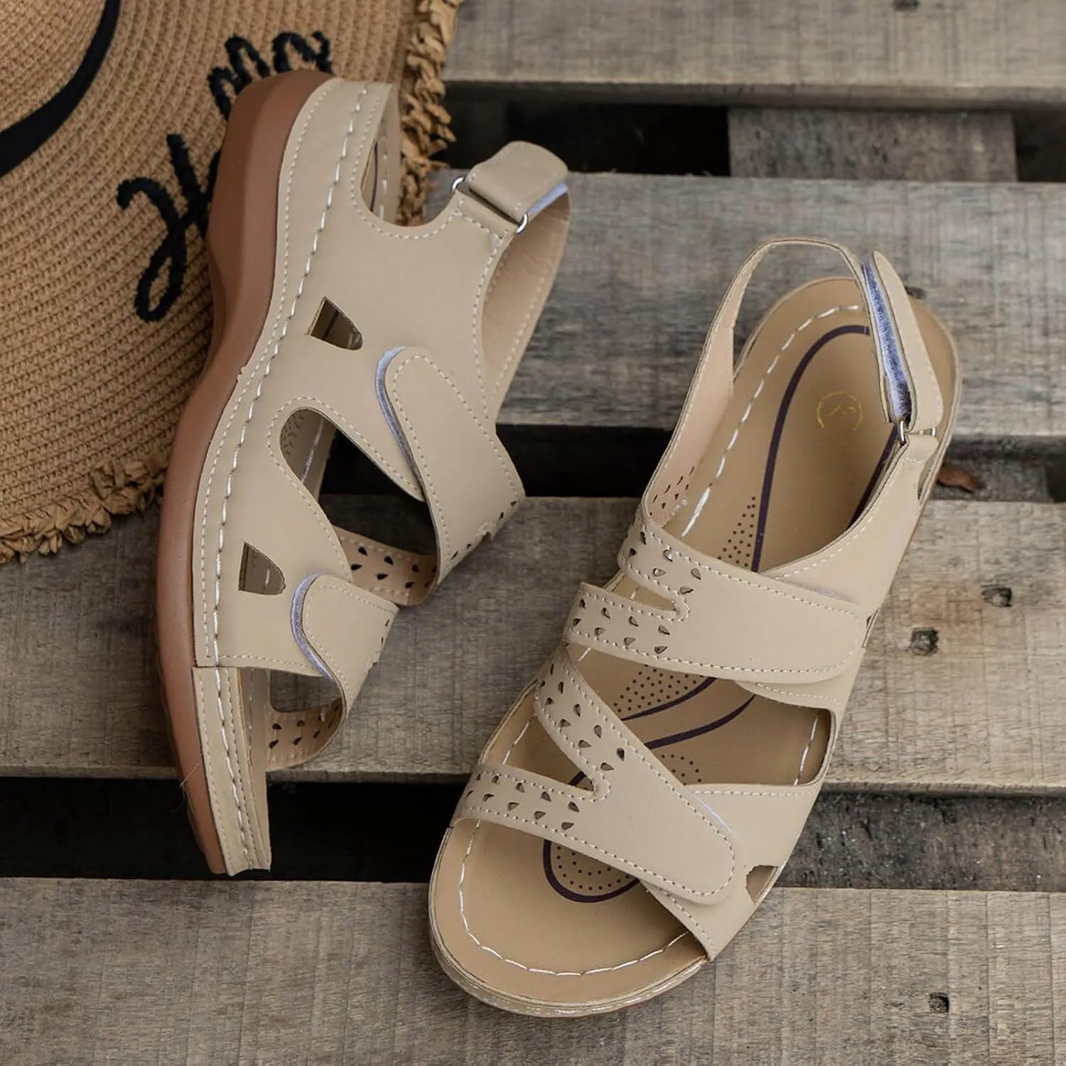 SuanlaTDS Orthopedic Wedge Sandals for Women 2025 Platform Arch Support Adjustable Open Toe Ankle Strap Comfortable Casual Summer Dressy Boho Beach Low Heels Wedges Outdoor Walking Shoes