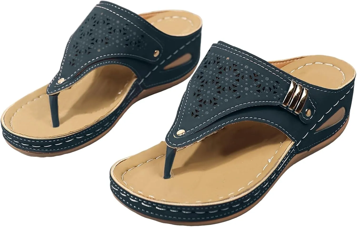 SuanlaTDS Platform Wedge Sandals for Women Comfortable Summer Dressy Open Toe Slip On Flip Flops with Arch Support Casual Outdoor Walking Beach Boho High Heels Slide Sandals