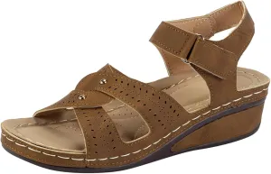 SuanlaTDS Women's Wedge Orthopedic Sandals with Arch Support Comfortable 2025 Casual Low Heel Dressy Adjustable Ankle Strap Summer Open Toe Platform Boho Beach Cute Outdoor Walking Shoes