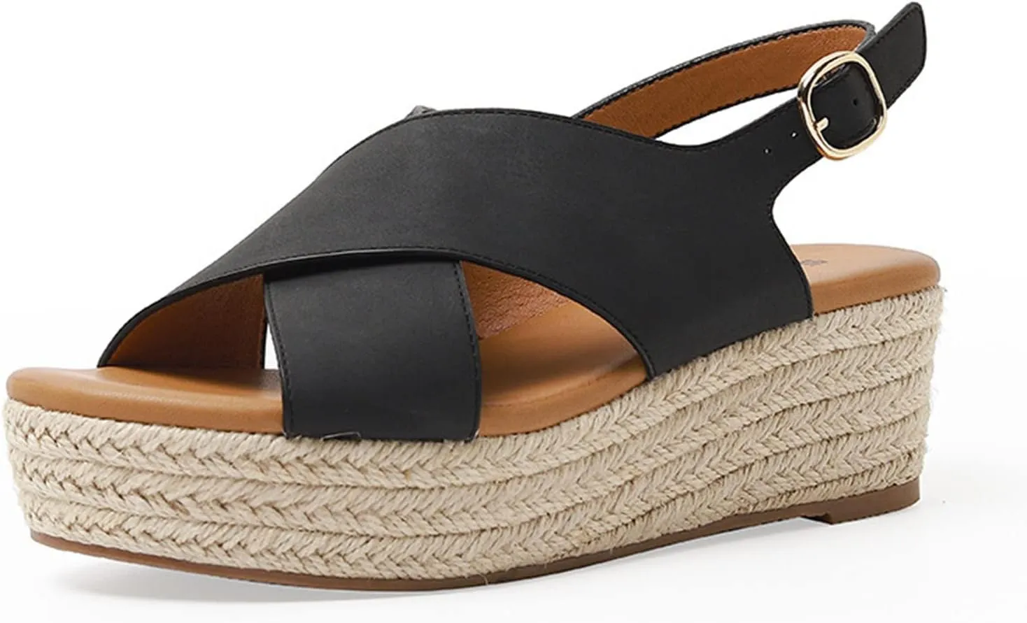 Summer Platform Sandals for Women Fashion Casual Cross Straps Buckle Slingback Espadrille Wedge Sandals Soild Comfortable Outdoor Ladies Shoes