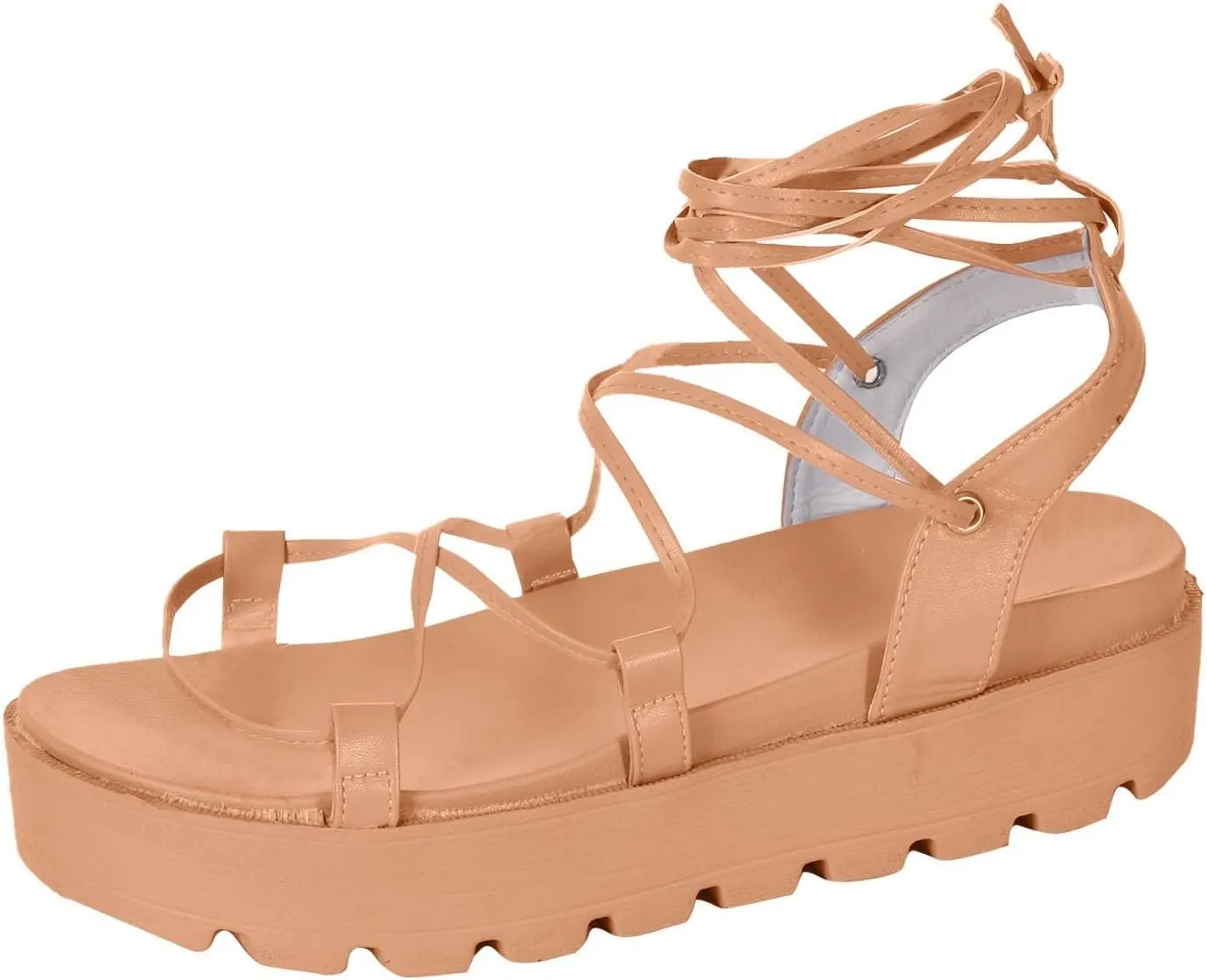 Summer Womens Strappy Platform Sandals Fashion Casual Cross Straps Lace Up Open Toe Non-Slip Sandals Comfortable Outdoor Ladies Shoes Sandalias