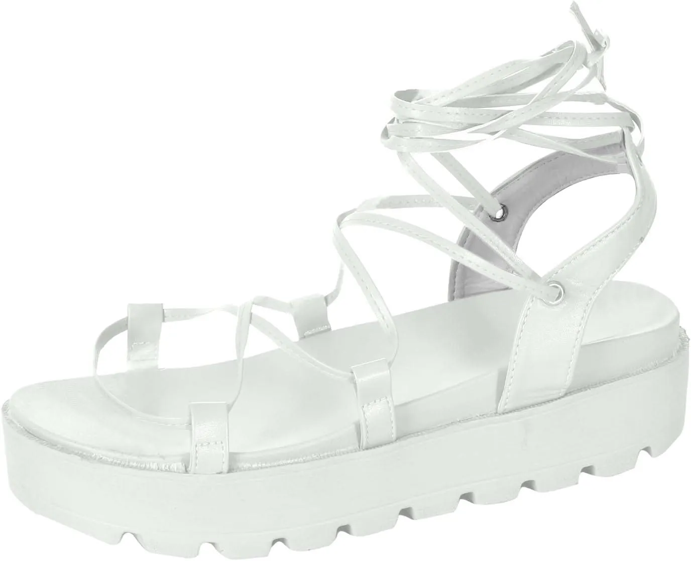 Summer Womens Strappy Platform Sandals Fashion Casual Cross Straps Lace Up Open Toe Non-Slip Sandals Comfortable Outdoor Ladies Shoes Sandalias