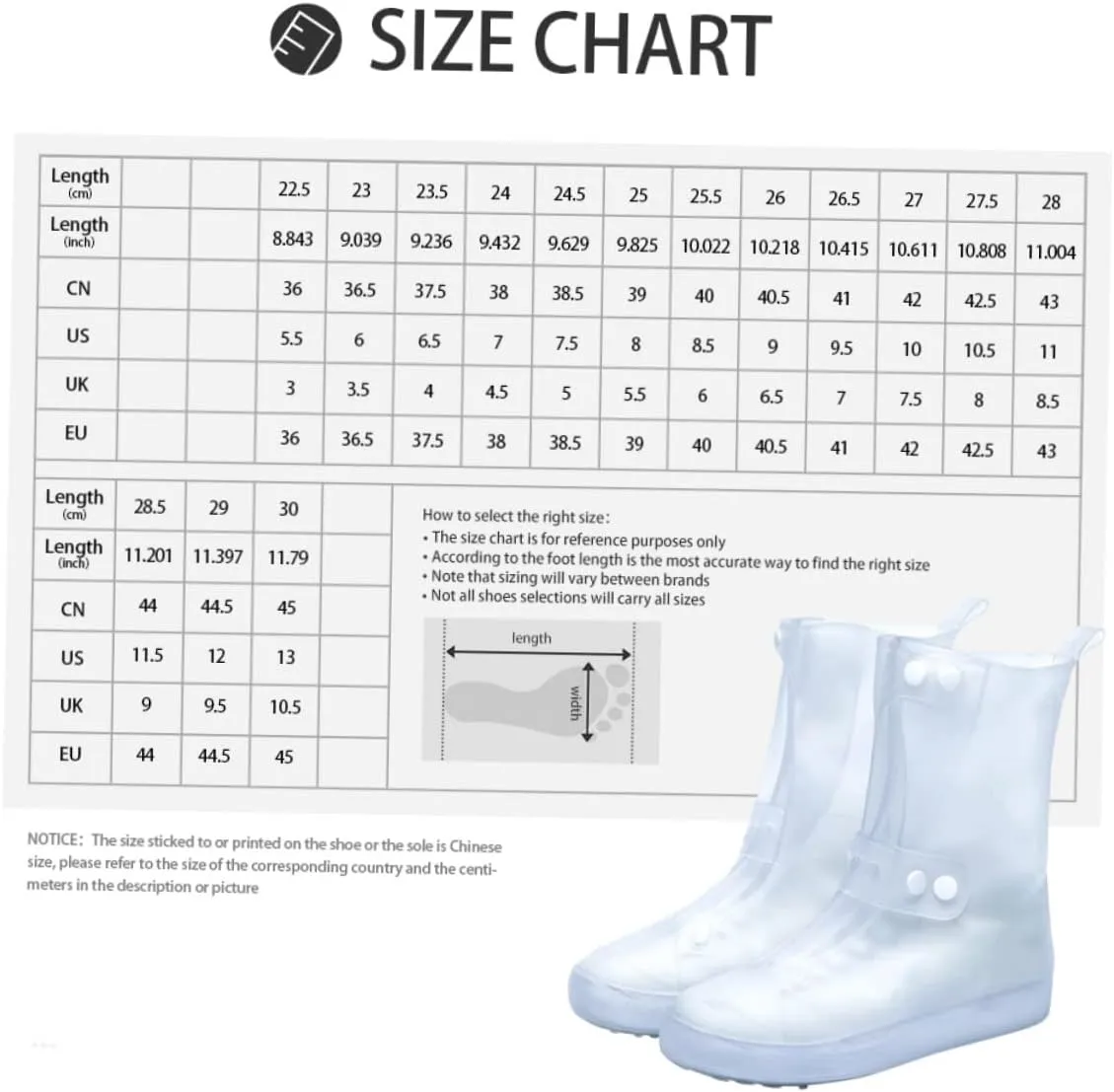 SUPVOX 1 Pair Waterproof Silicone Shoe Cover Rain Boots PVC White Portable