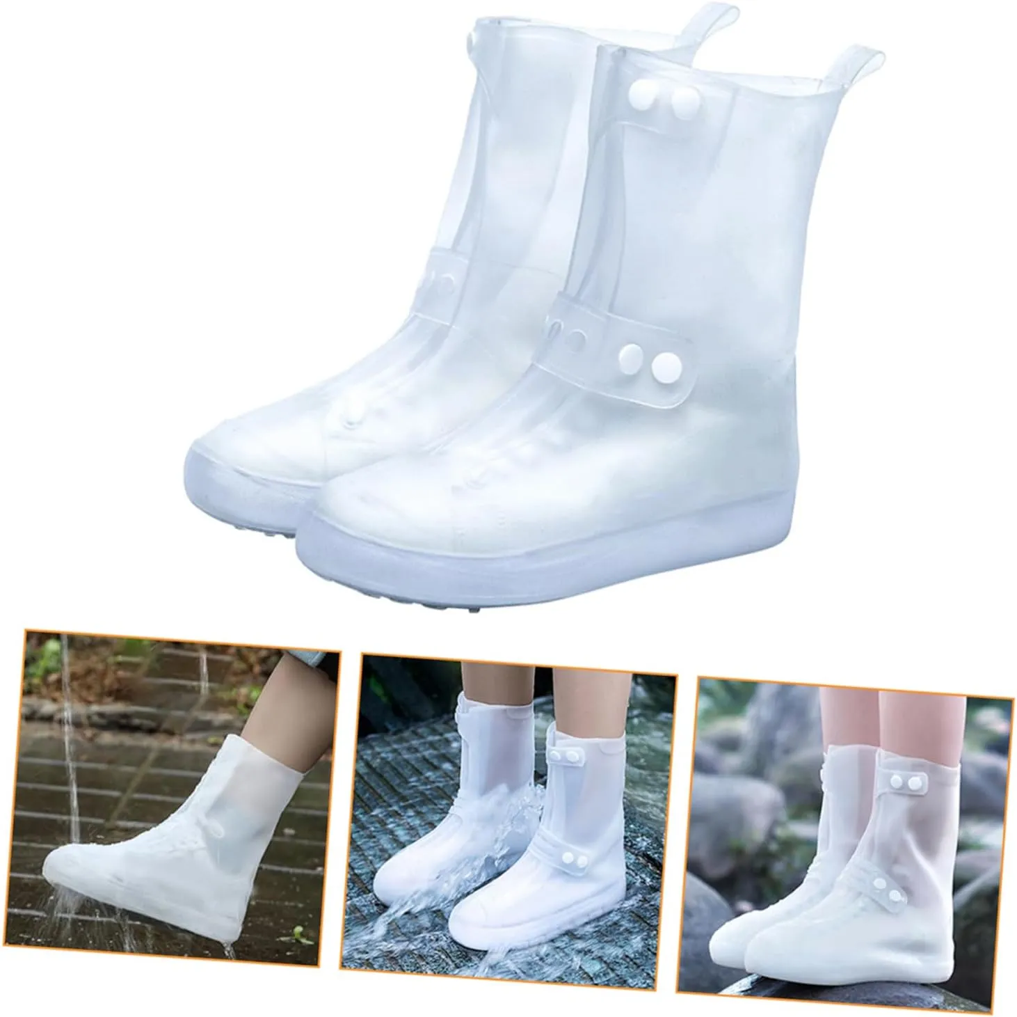 SUPVOX 1 Pair Waterproof Silicone Shoe Cover Rain Boots PVC White Portable