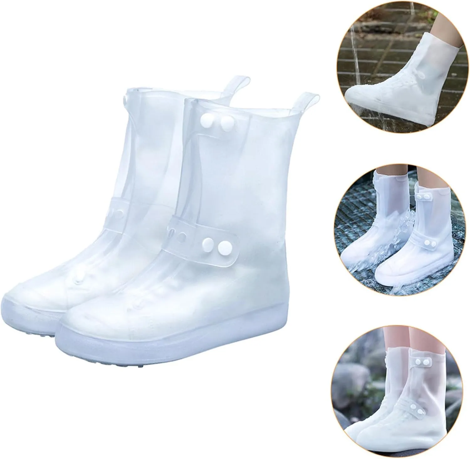 SUPVOX 1 Pair Waterproof Silicone Shoe Cover Rain Boots PVC White Portable