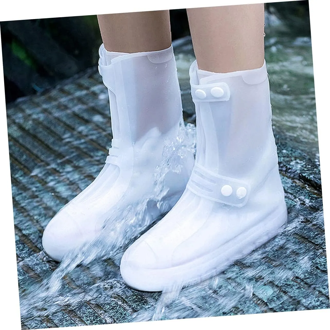 SUPVOX 1 Pair Waterproof Silicone Shoe Cover Rain Boots PVC White Portable