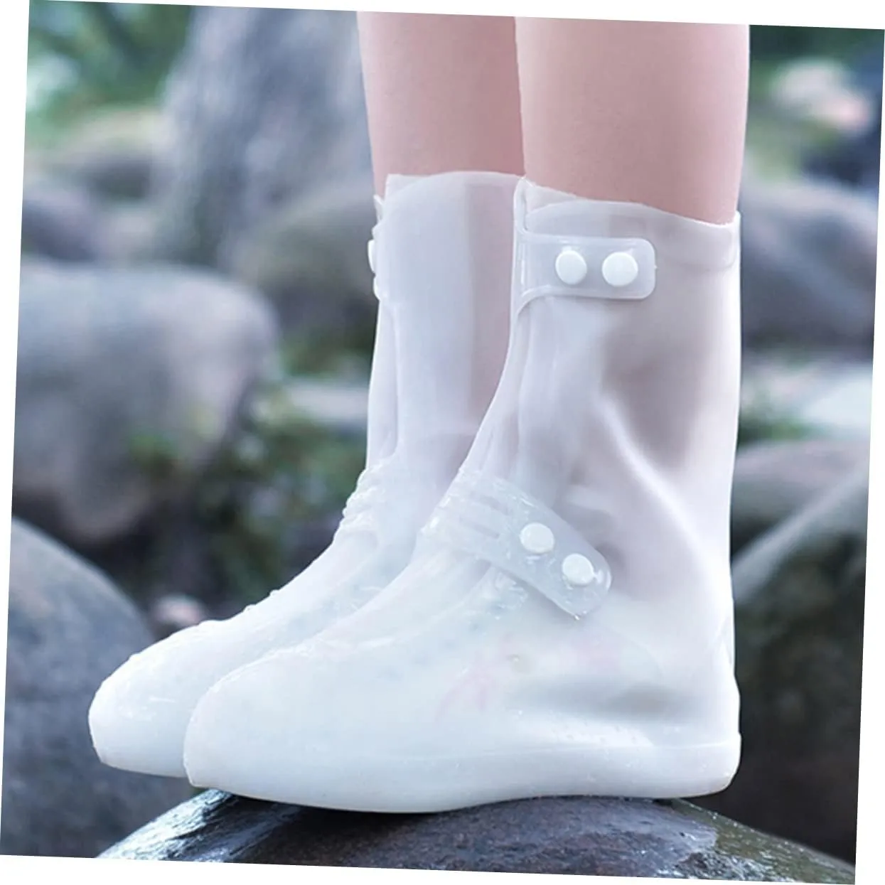 SUPVOX 1 Pair Waterproof Silicone Shoe Cover Rain Boots PVC White Portable