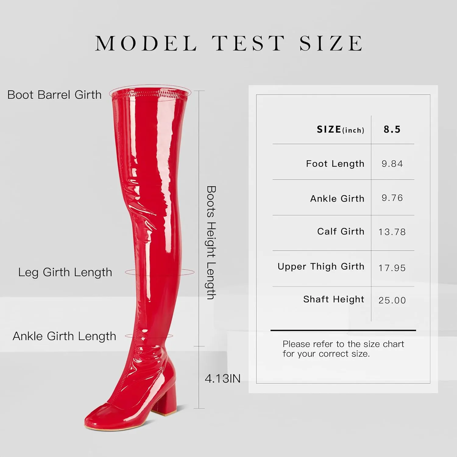 syztsho Thigh High Boots for Women Patent Leather PU Chunky Heel Over The Knee Boots Sexy Square Toe Side Zipper GOGO Boots