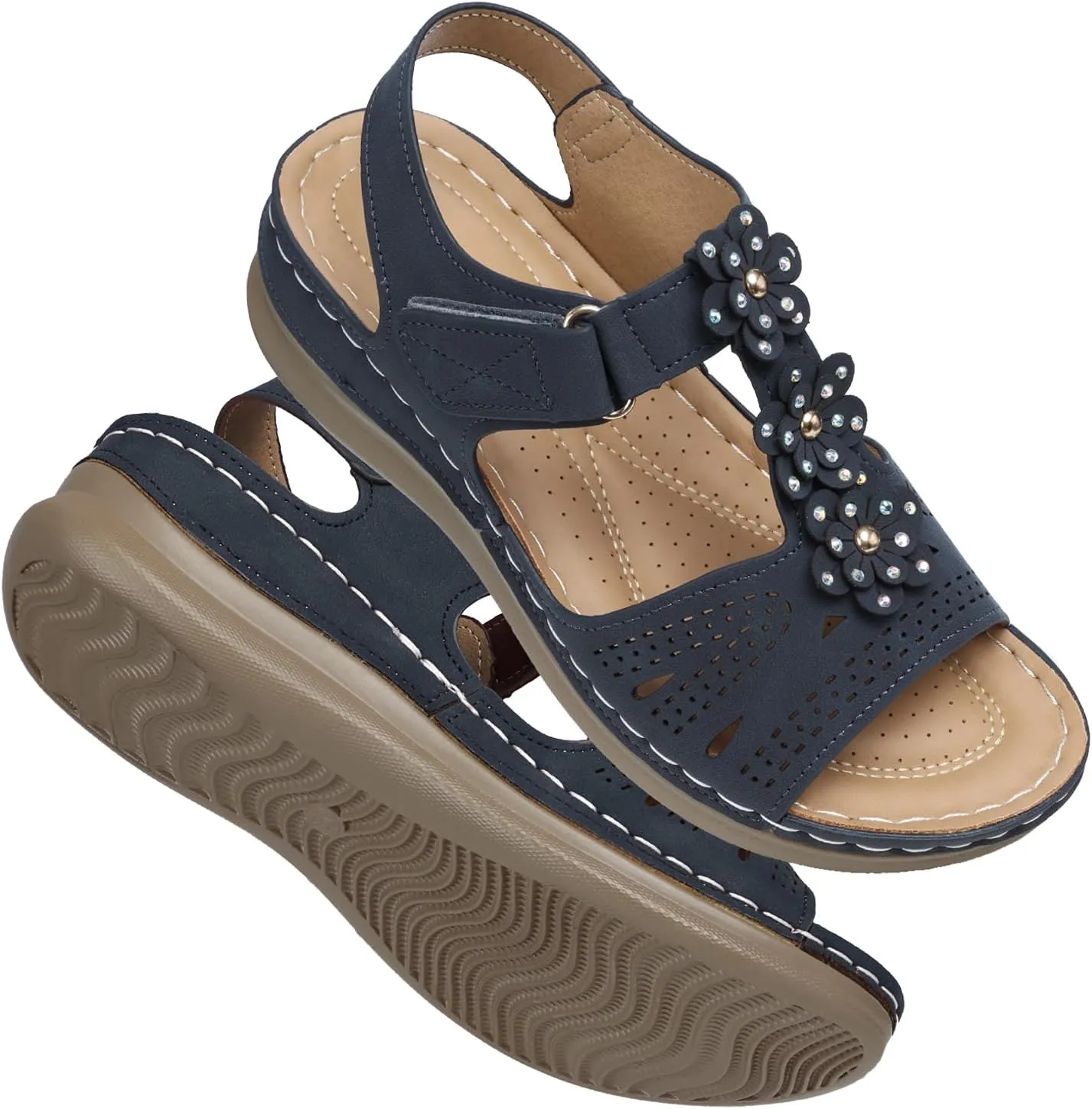 TEMOFON Wedge Sandals for Women Comfortable: Open Toe Sandals with Low Wedges - Dressy Summer Casual Sandals - Flat Comfy Walking Sandals