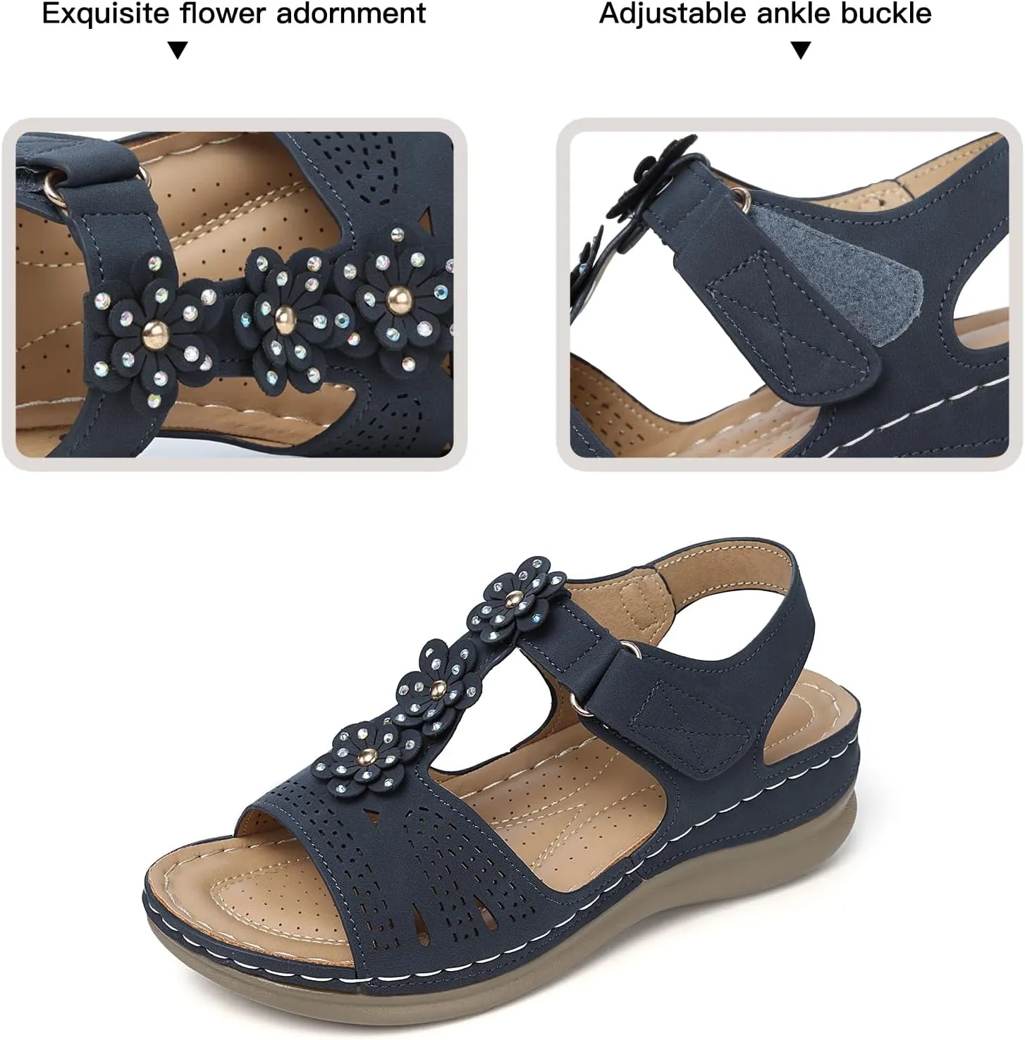 TEMOFON Wedge Sandals for Women Comfortable: Open Toe Sandals with Low Wedges - Dressy Summer Casual Sandals - Flat Comfy Walking Sandals