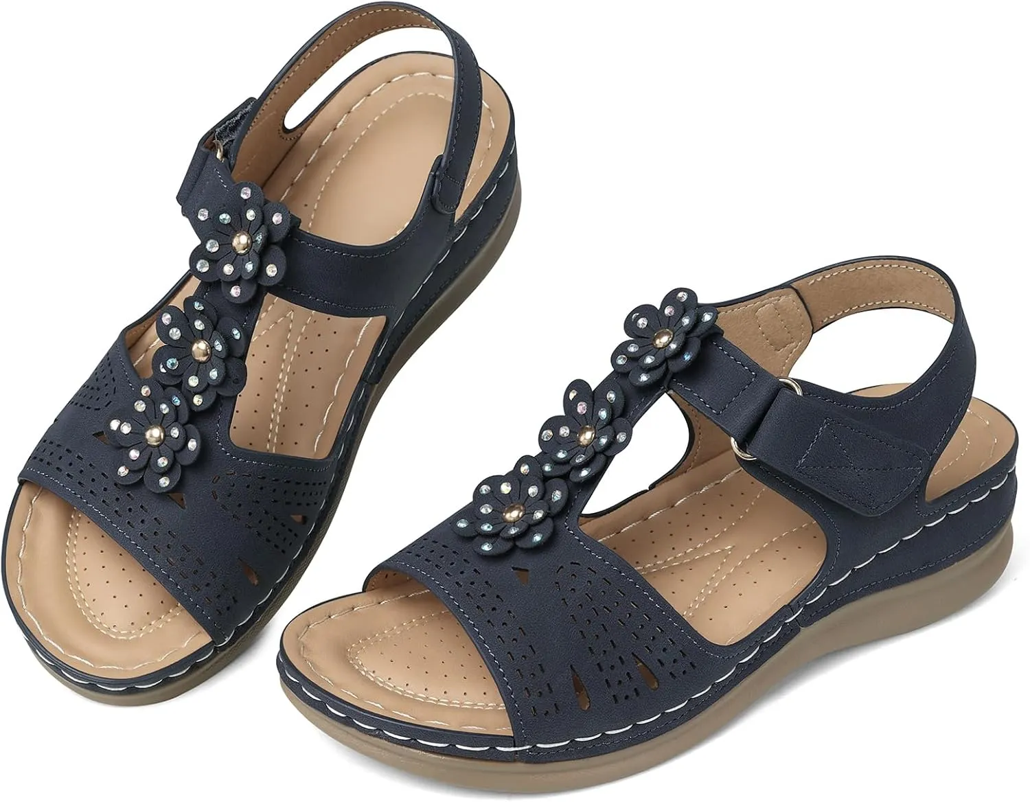 TEMOFON Wedge Sandals for Women Comfortable: Open Toe Sandals with Low Wedges - Dressy Summer Casual Sandals - Flat Comfy Walking Sandals