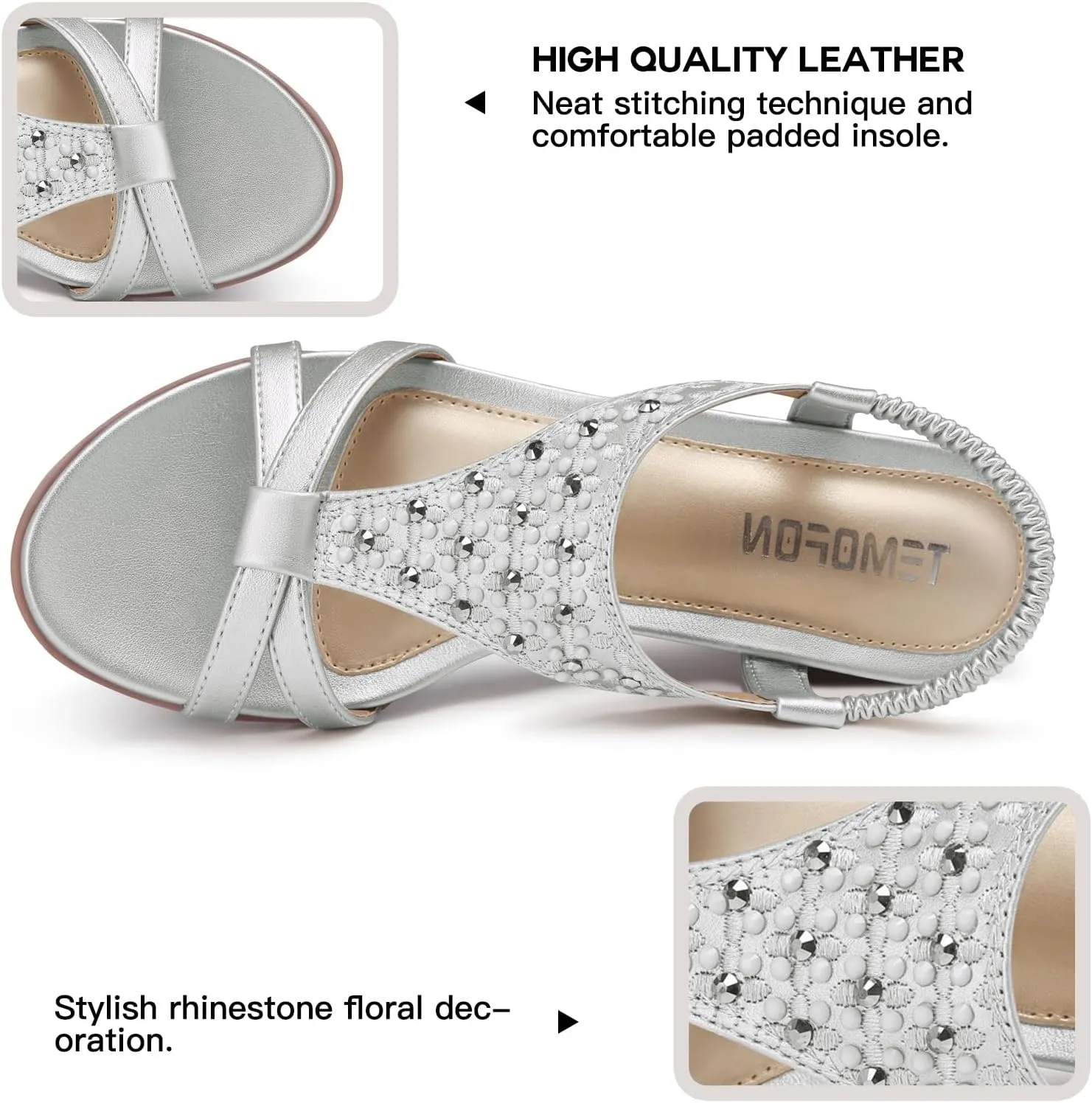 TEMOFON Women's Low Wedge Heels Summer Dressy Platform Sandals Elastic Ankle Strap Open Toe Flower Shoes