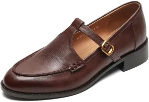 TinaCus Women's Handmade Genuine Leather Round Toe T-Strap Buckle Mary Jane Pumps Shoes