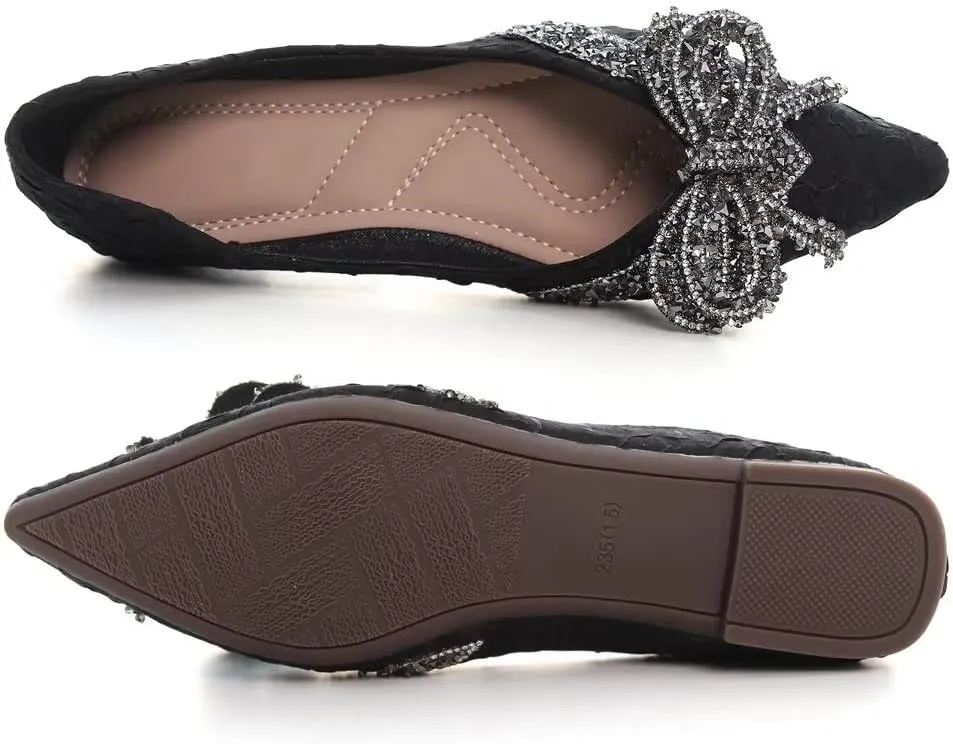 TN TANGNEST Womens Bowknot Ballet Pointed Toe Shiny Dress Shoes Cute Slip On Loafers Comfortable Wedding Flats