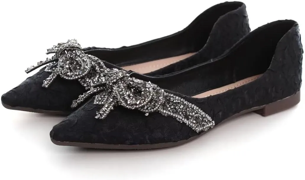 TN TANGNEST Womens Bowknot Ballet Pointed Toe Shiny Dress Shoes Cute Slip On Loafers Comfortable Wedding Flats