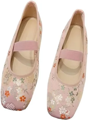 TN TANGNEST Women's Floral Embroidered Vintange Buckle Flat Shoes Round Toe Dress Mary Jane Shoes