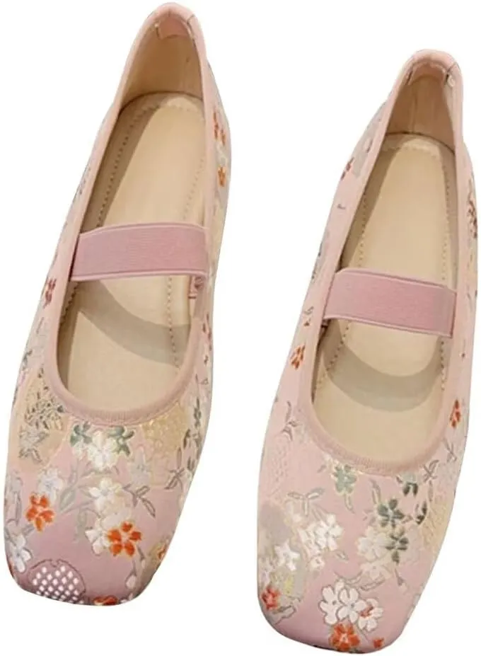 TN TANGNEST Women's Floral Embroidered Vintange Buckle Flat Shoes Round Toe Dress Mary Jane Shoes