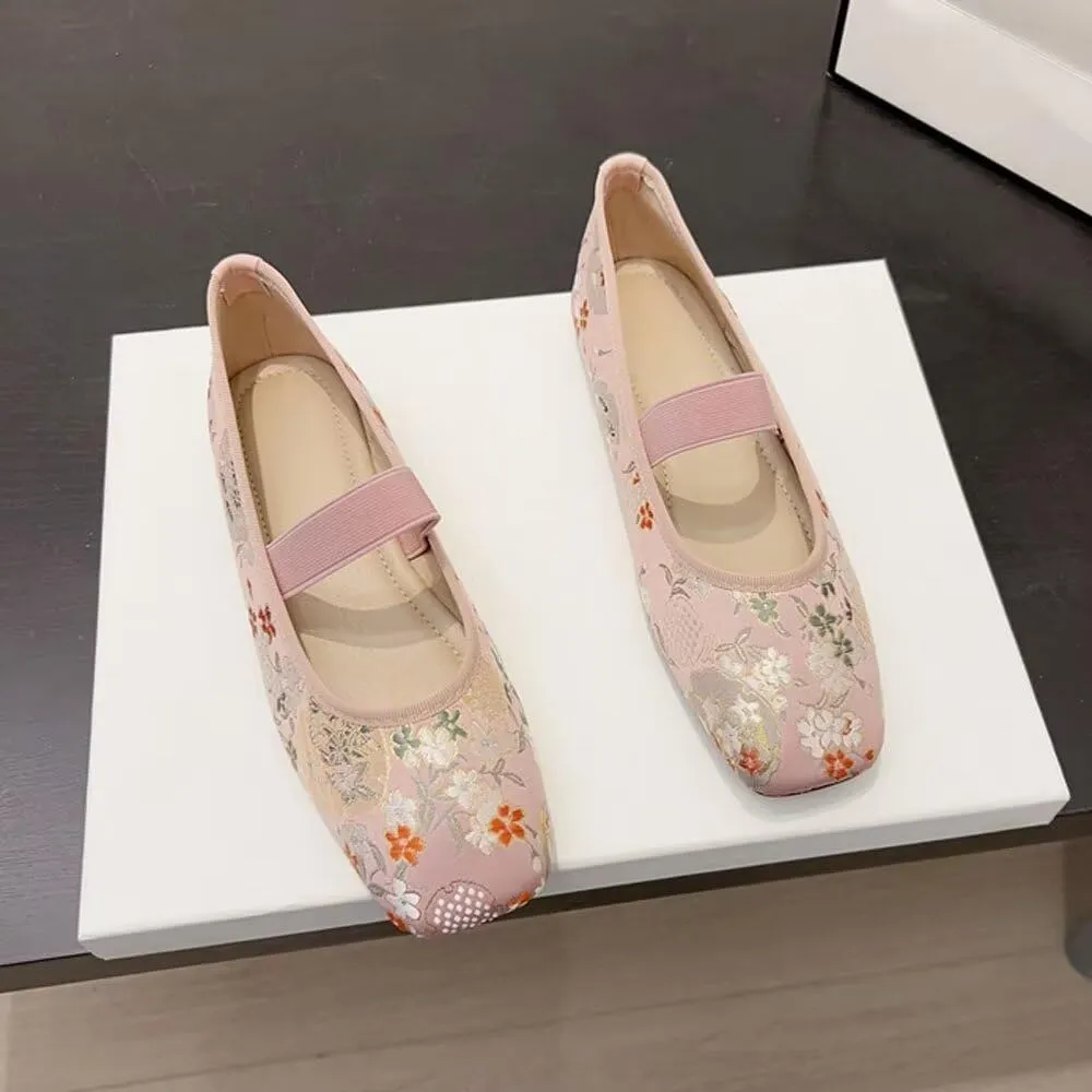 TN TANGNEST Women's Floral Embroidered Vintange Buckle Flat Shoes Round Toe Dress Mary Jane Shoes